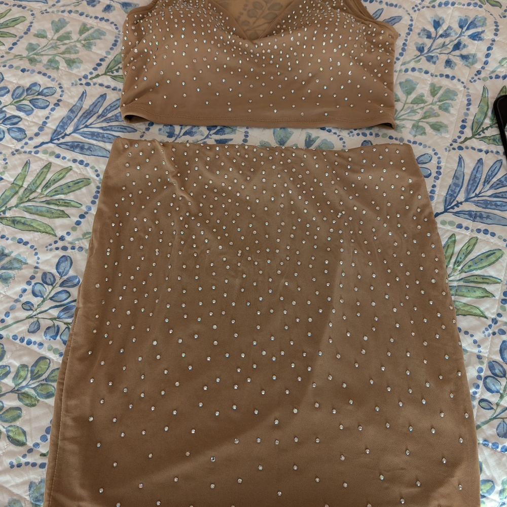 Elegant Tan Dress with Embellishments